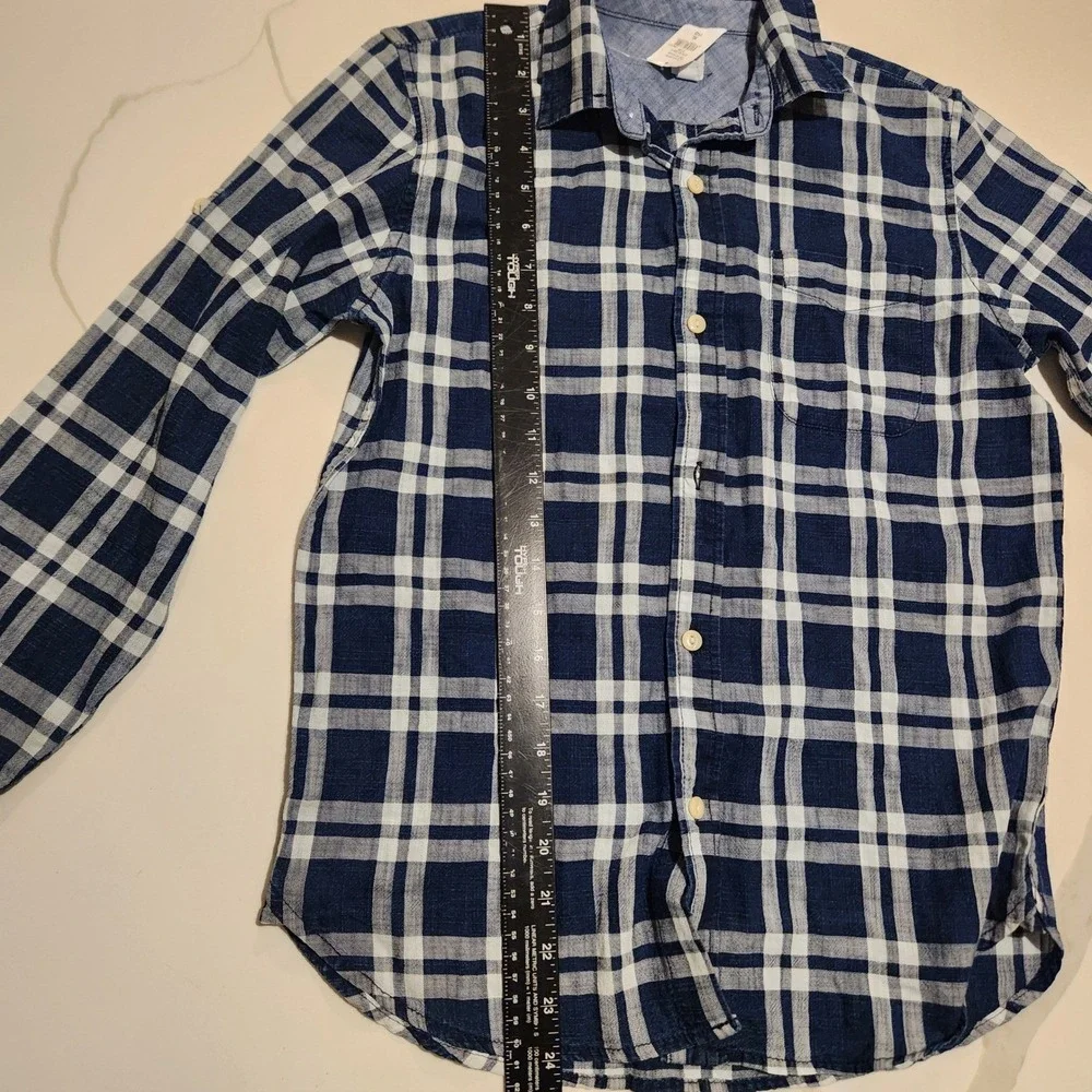 Gap Kids Long Sleeve Plaid Button‎ Up Shirt Blue White Size XL 12 NWT